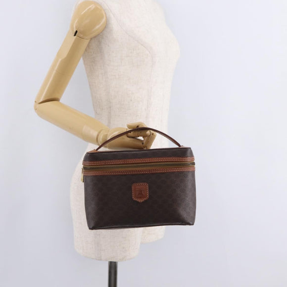 CELINE Macadam Canvas Vanity Cosmetic Pouch PVC Brown Auth mr2997A
