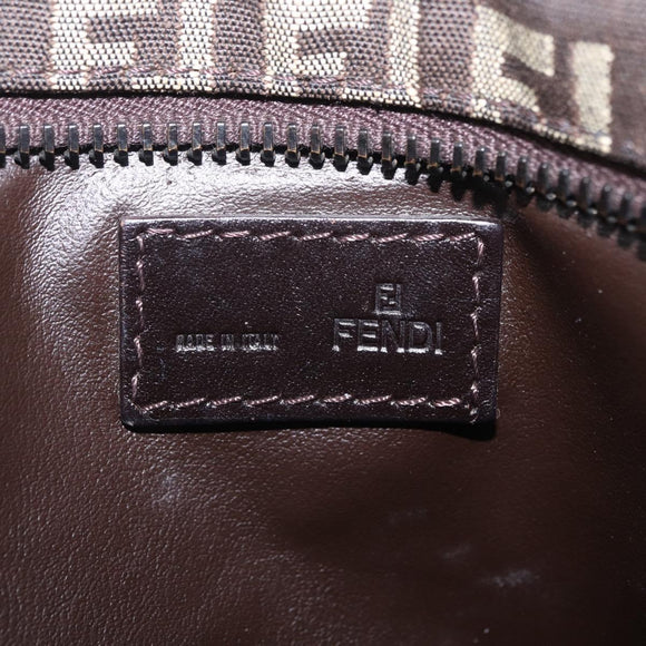FENDI Zucchino Canvas Pouch Brown Silver 7N0013 Auth mr2999