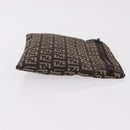 FENDI Zucchino Canvas Pouch Brown Silver 7N0013 Auth mr2999-4