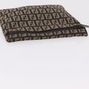 FENDI Zucchino Canvas Pouch Brown Silver 7N0013 Auth mr2999-6