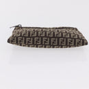 FENDI Zucchino Canvas Pouch Brown Silver 7N0013 Auth mr2999-7