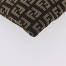 FENDI Zucchino Canvas Pouch Brown Silver 7N0013 Auth mr2999-8