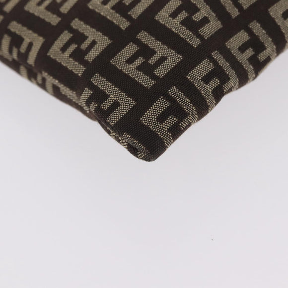 FENDI Zucchino Canvas Pouch Brown Silver 7N0013 Auth mr2999