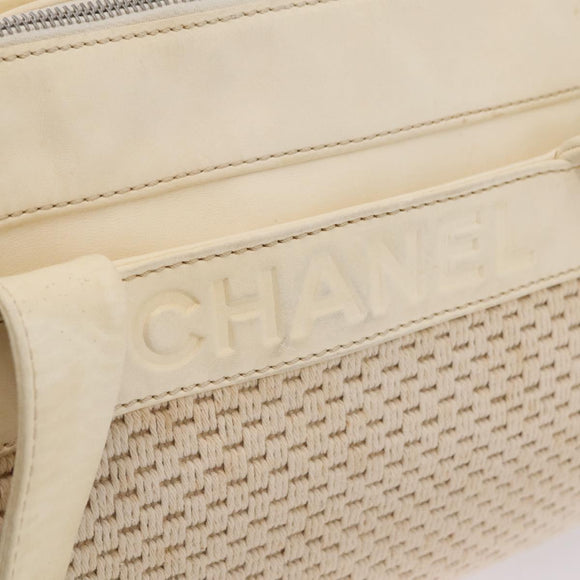 CHANEL Hand Bag Canvas Beige Silver CC Auth mr3001A