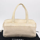 CHANEL Hand Bag Canvas Beige Silver CC Auth mr3001A-12