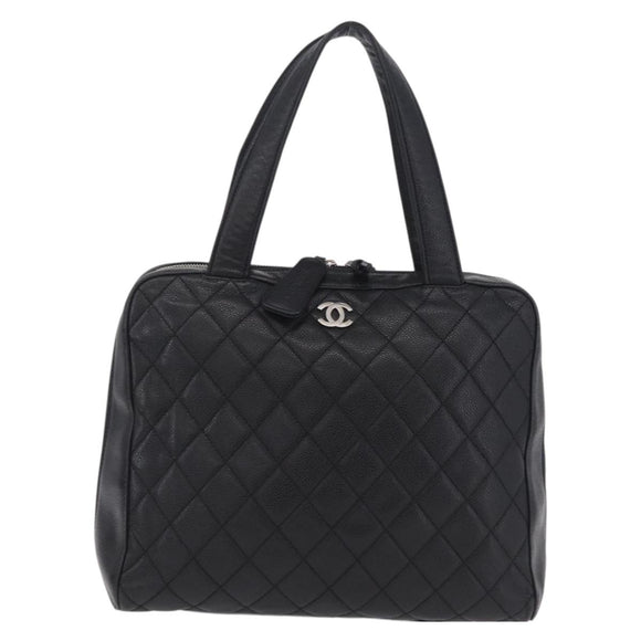 CHANEL Hand Bag Caviar Skin Black Gold Tone CC Auth mr3003V