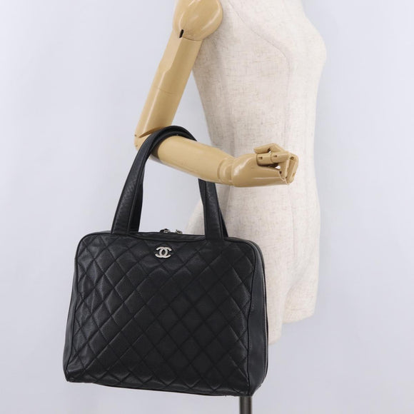 CHANEL Hand Bag Caviar Skin Black Gold Tone CC Auth mr3003V