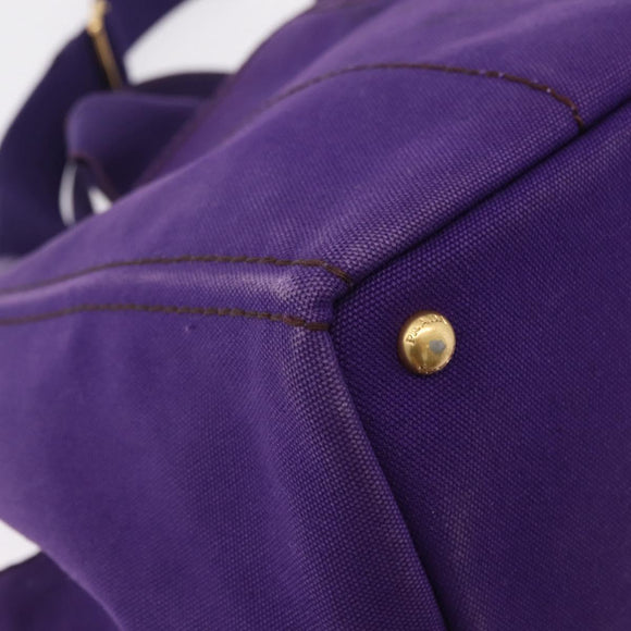 PRADA Canapa MM Hand Bag Canvas Purple Gold Tone Auth mr3004A