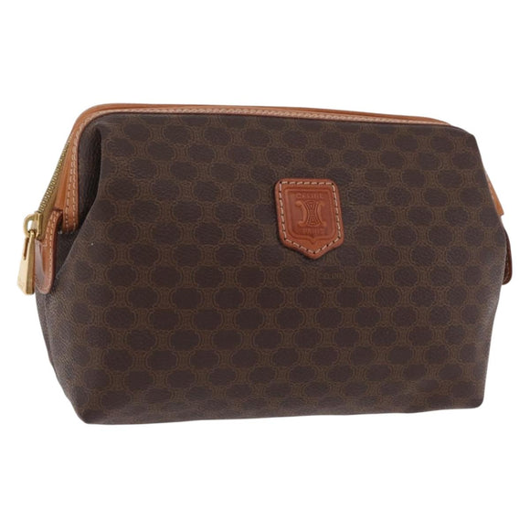 CELINE Macadam Canvas Pouch PVC Brown Gold Tone Auth mr3008A