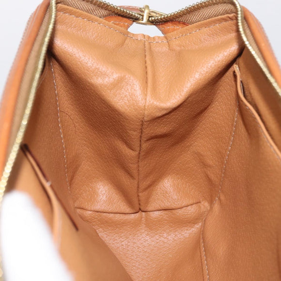 CELINE Macadam Canvas Pouch PVC Brown Gold Tone Auth mr3008A