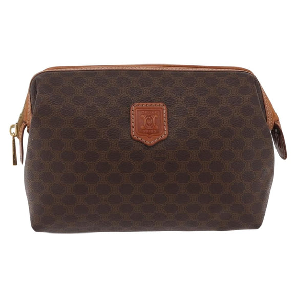 CELINE Macadam Canvas Pouch PVC Brown Gold Tone Auth mr3008A