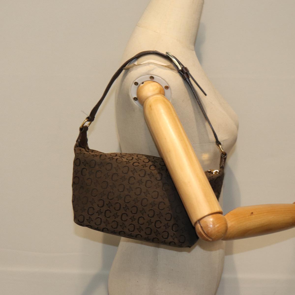 CELINE C Macadam Canvas Shoulder Bag Brown Auth mr301