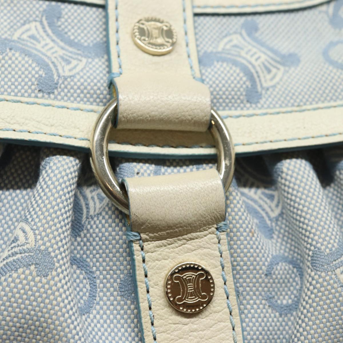 CELINE C Macadam Canvas Hand Bag Light Blue Auth mr302