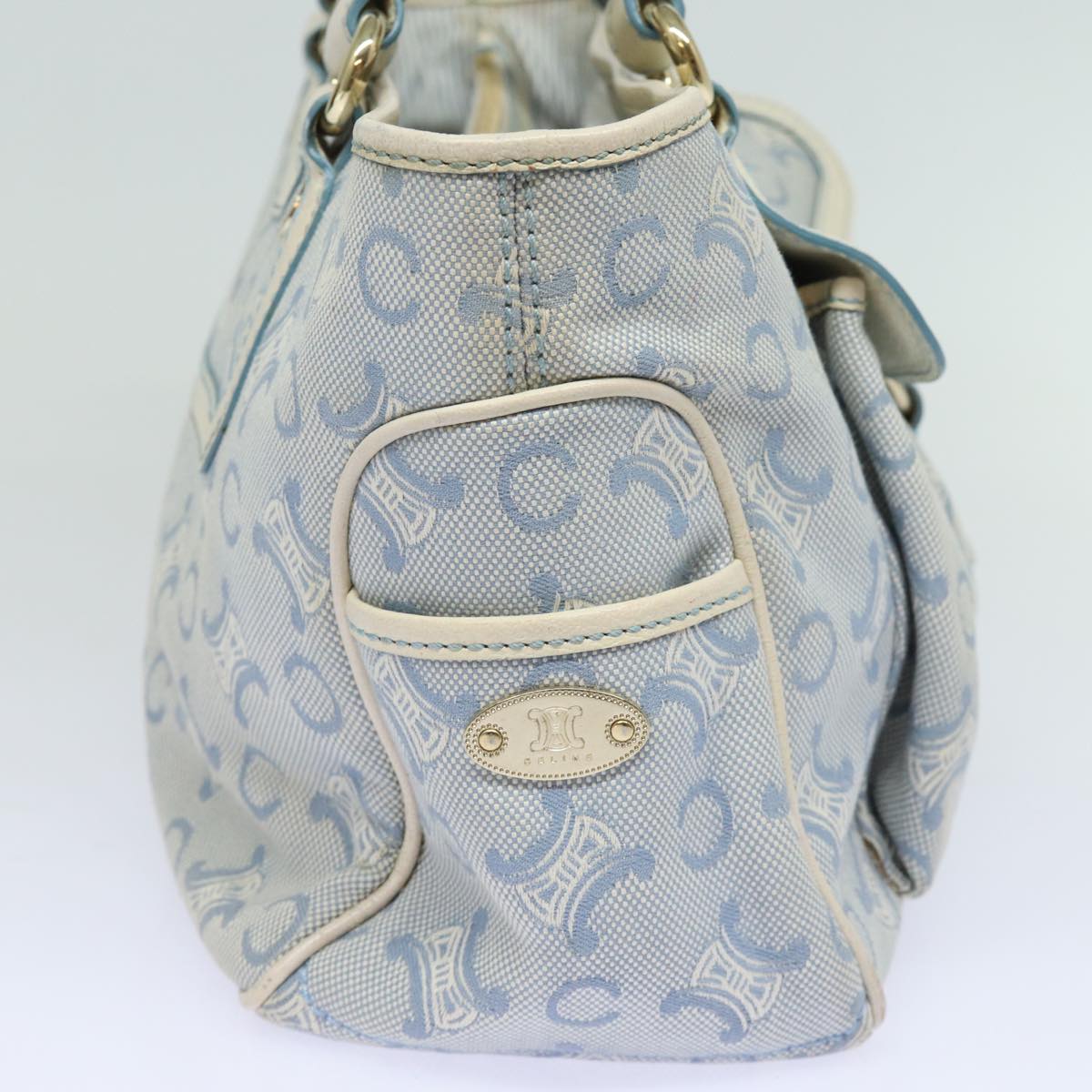 CELINE C Macadam Canvas Hand Bag Light Blue Auth mr302