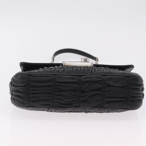 PRADA Chain Shoulder Bag Leather Black Silver Auth mr3021