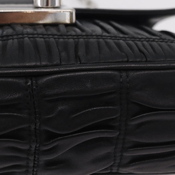 PRADA Chain Shoulder Bag Leather Black Silver Auth mr3021
