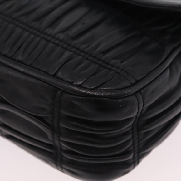 PRADA Chain Shoulder Bag Leather Black Silver Auth mr3021