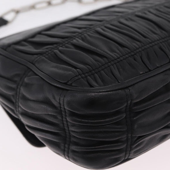PRADA Chain Shoulder Bag Leather Black Silver Auth mr3021