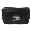 PRADA Chain Shoulder Bag Leather Black Silver Auth mr3021-2