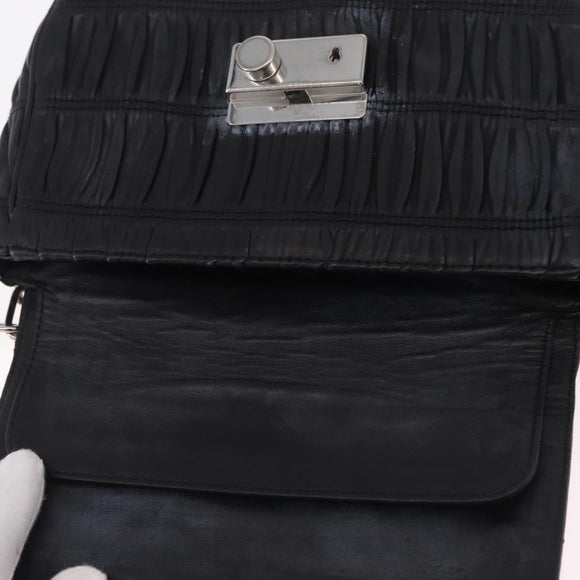 PRADA Chain Shoulder Bag Leather Black Silver Auth mr3021