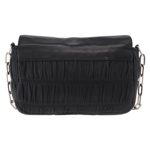 PRADA Chain Shoulder Bag Leather Black Silver Auth mr3021