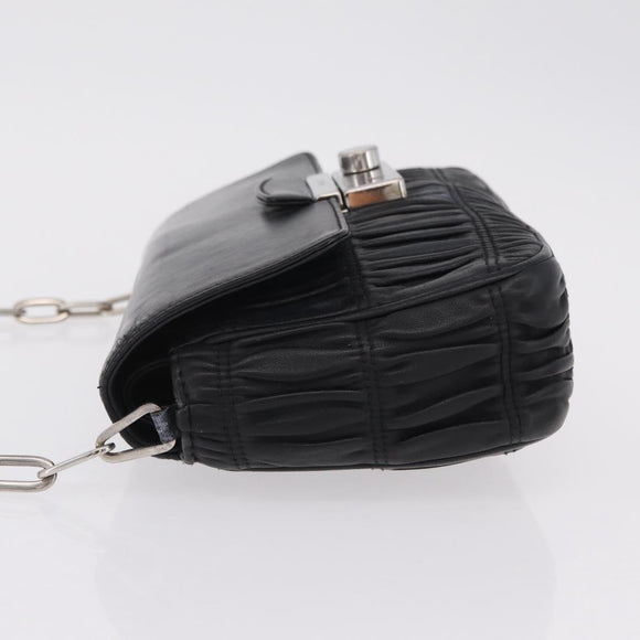 PRADA Chain Shoulder Bag Leather Black Silver Auth mr3021
