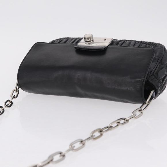 PRADA Chain Shoulder Bag Leather Black Silver Auth mr3021