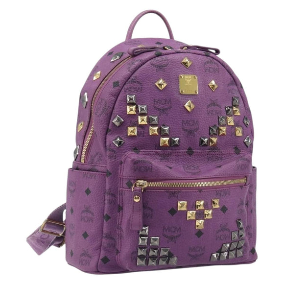 MCM Vicetos Backpack PVC Leather Purple Gold Tone Auth mr3022A