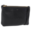 CELINE Trio Shoulder Bag Leather Black Gold Tone Auth mr3023-1