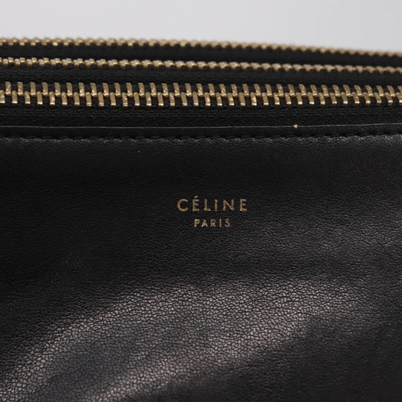 CELINE Trio Shoulder Bag Leather Black Gold Tone Auth mr3023