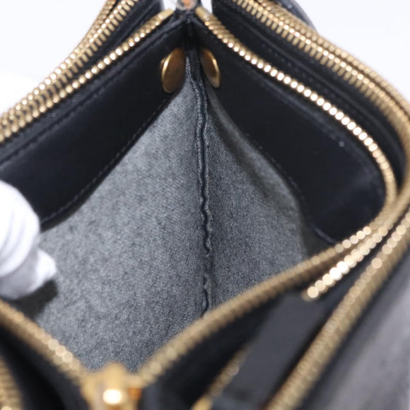 CELINE Trio Shoulder Bag Leather Black Gold Tone Auth mr3023