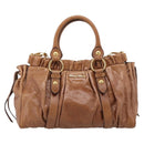 Miu Miu Hand Bag Leather 2way Brown Gold Tone Auth mr3024V-13