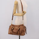 Miu Miu Hand Bag Leather 2way Brown Gold Tone Auth mr3024V-25