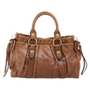 Miu Miu Hand Bag Leather 2way Brown Gold Tone Auth mr3024V-2