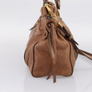 Miu Miu Hand Bag Leather 2way Brown Gold Tone Auth mr3024V-3