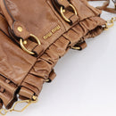 Miu Miu Hand Bag Leather 2way Brown Gold Tone Auth mr3024V-6