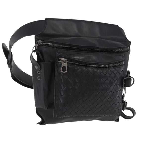 BOTTEGA VENETA INTRECCIATO Shoulder Bag Leather Black 121604 Auth mr3025