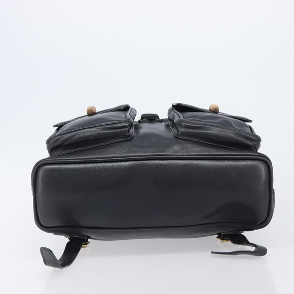 GUCCI Bamboo Backpack Leather Black Gold Tone 003 38 0016 Auth mr3026A