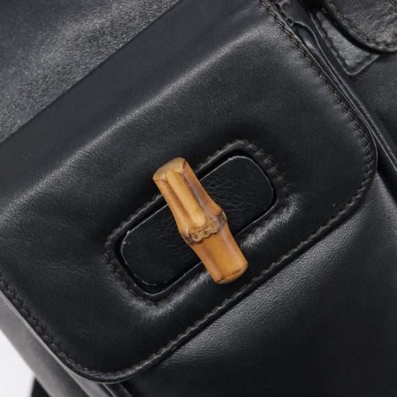 GUCCI Bamboo Backpack Leather Black Gold Tone 003 38 0016 Auth mr3026A