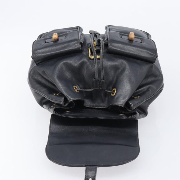 GUCCI Bamboo Backpack Leather Black Gold Tone 003 38 0016 Auth mr3026A