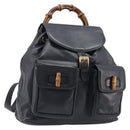 GUCCI Bamboo Backpack Leather Black Gold Tone 003 38 0016 Auth mr3026A-1
