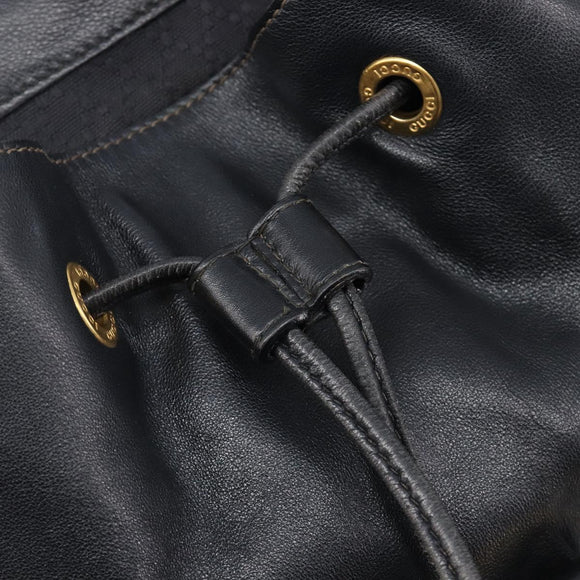 GUCCI Bamboo Backpack Leather Black Gold Tone 003 38 0016 Auth mr3026A