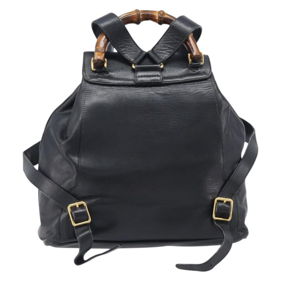 GUCCI Bamboo Backpack Leather Black Gold Tone 003 38 0016 Auth mr3026A