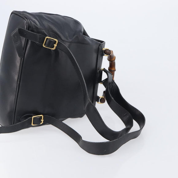 GUCCI Bamboo Backpack Leather Black Gold Tone 003 38 0016 Auth mr3026A