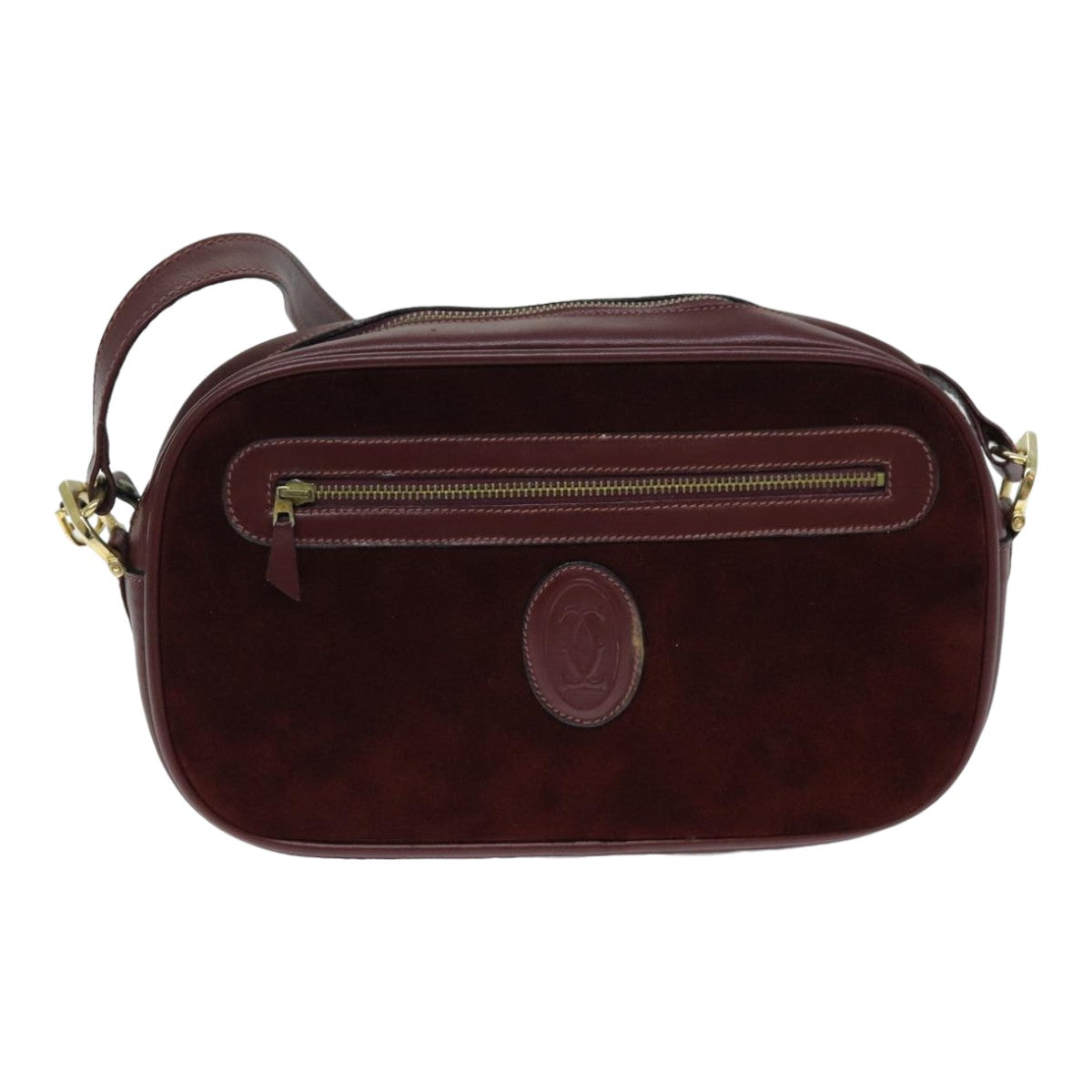 CARTIER Must Line Shoulder Bag Suede Wine Red Auth mr303