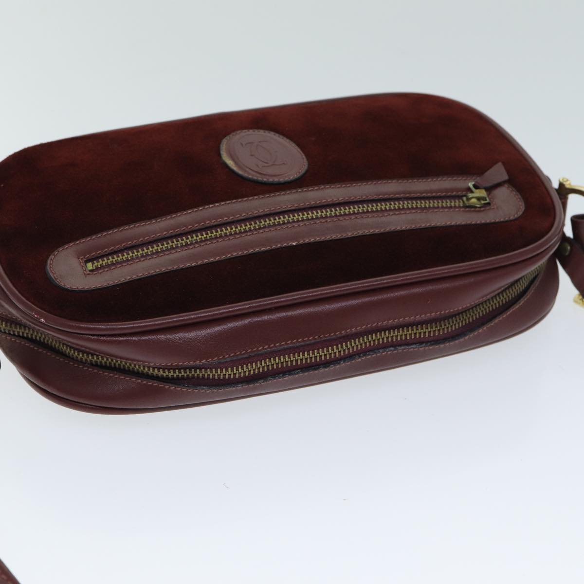 CARTIER Must Line Shoulder Bag Suede Wine Red Auth mr303