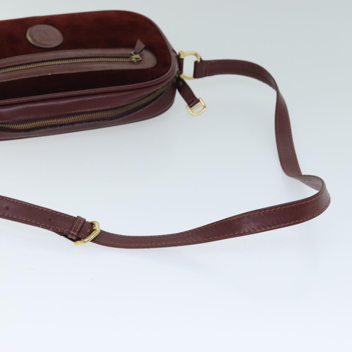 CARTIER Must Line Shoulder Bag Suede Wine Red Auth mr303