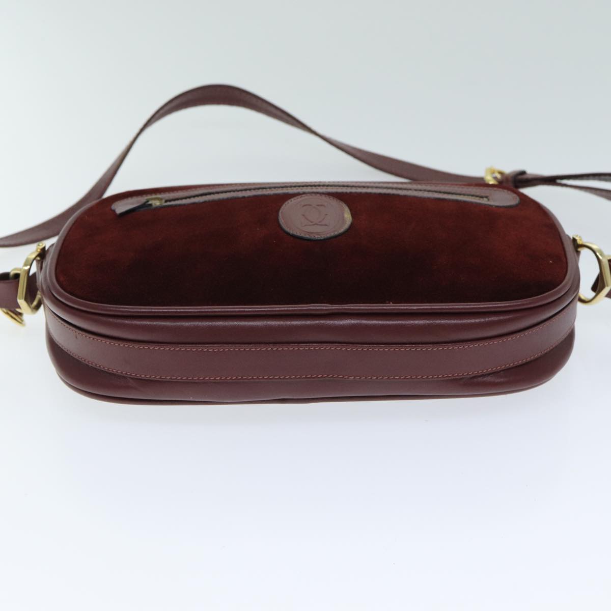 CARTIER Must Line Shoulder Bag Suede Wine Red Auth mr303