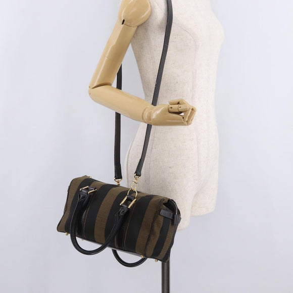 FENDI Pecan Mini Boston Bag Canvas 2way Brown Gold Tone Auth mr3030A