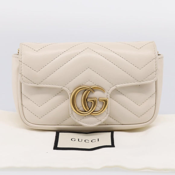 GUCCI Chain Shoulder Bag Leather Beige Gold Tone 476433 Auth mr3031V